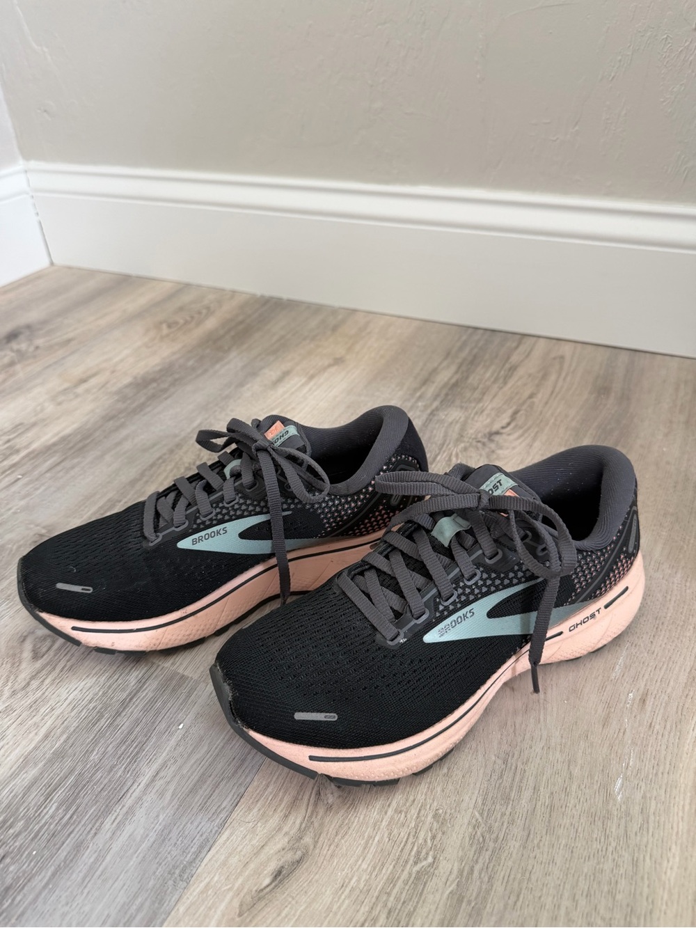 Brooks Women's Black Running Shoes with Pink and Teal Accents